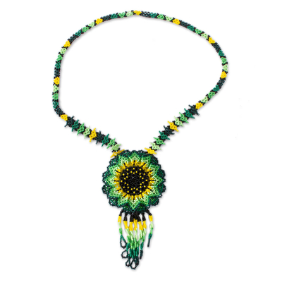 Mexican Artisan Crafted Sunflower Beaded Pendant Necklace