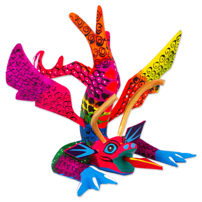 Colorful Hand Carved and Painted Dragon Alebrije Figurine