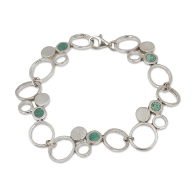 Handcrafted Geometric Sterling Silver Turquoise Circle Link Bracelet