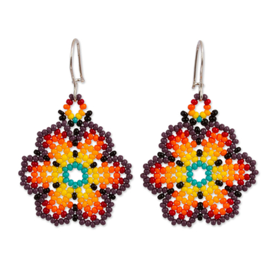 Glass Beaded Floral Dangle Earrings from Mexico