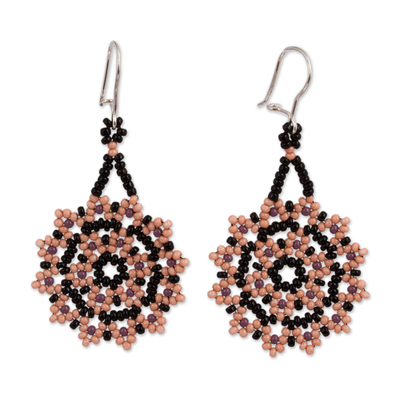 Glass Beaded Floral Dangle Earrings from Mexico