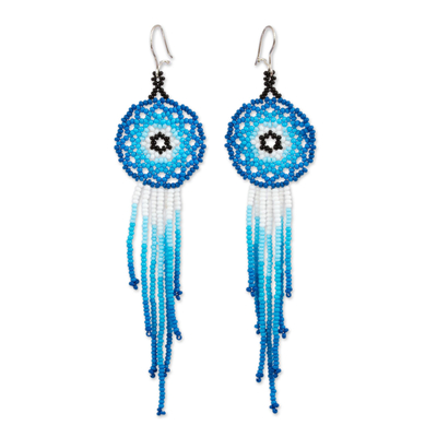 Glass Beaded Waterfall Earrings in Blue from Mexico