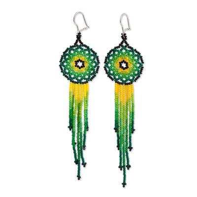 Glass Beaded Waterfall Earrings in Green from Mexico