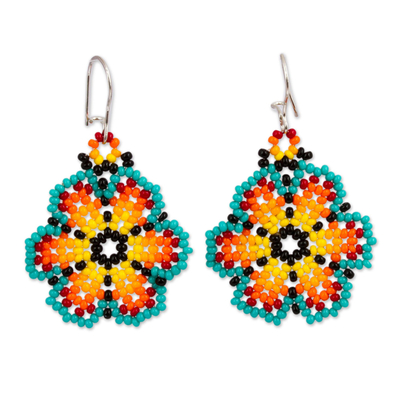 Floral Colorful Glass Beaded Dangle Earrings from Mexico
