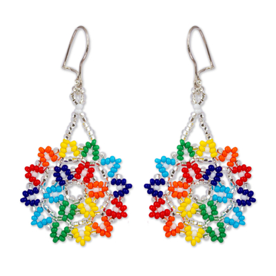 Multicolored Glass Beaded Dangle Earrings from Mexico