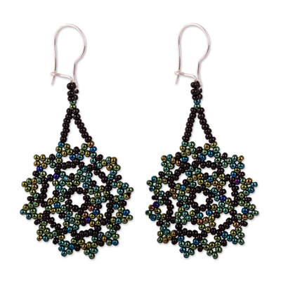 Iridescent Glass Beaded Dangle Earrings from Mexico