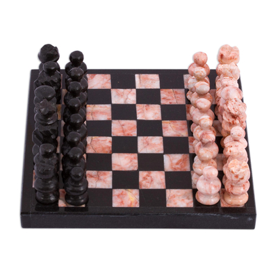 Marble Chess Set in Black and Pink from Mexico