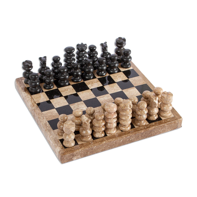 Handcrafted Marble Chess Set in Brown from Mexico (5 in.)