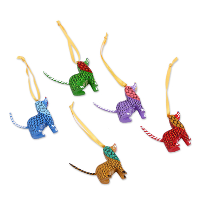 Painted Wood Alebrije Dog Ornaments (Set of 5) from Mexico