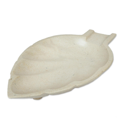 Leaf-Shaped Marble Catchall in Eggshell from Mexico