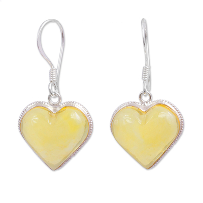 Heart Shaped Natural Amber Dangle Earrings from Mexico
