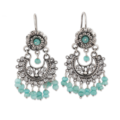 Floral Amazonite Chandelier Earrings from Mexico