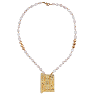 Cultured Pearl and 18k Gold-accented Beaded Pendant Necklace