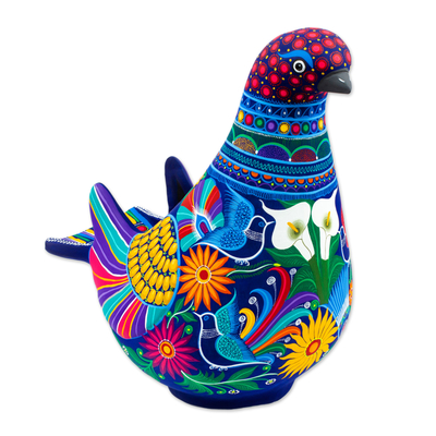 Hand-Painted Floral Ceramic Dove Sculpture from Mexico