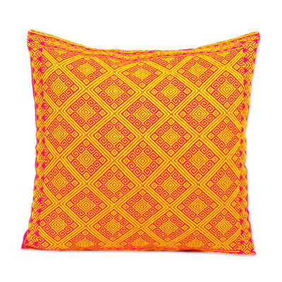 Cotton Cushion Cover in Daffodil and Cerise from Mexico