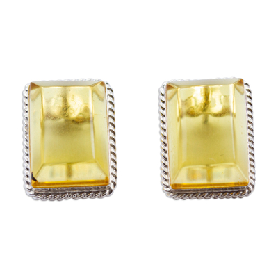 Rectangular Amber Framed in Sterling Silver Drop Earrings