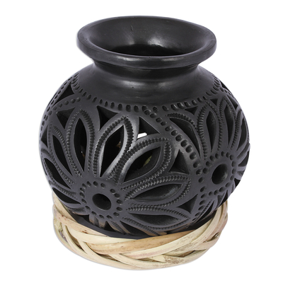 Openwork Floral Ceramic Decorative Vase from Mexico