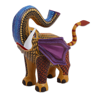 Colorful Handcrafted Trumpeting Elephant Wood Alebrije
