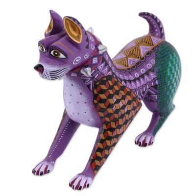 Colorful Handcrafted Wood Alebrije Dog with Studded Collar