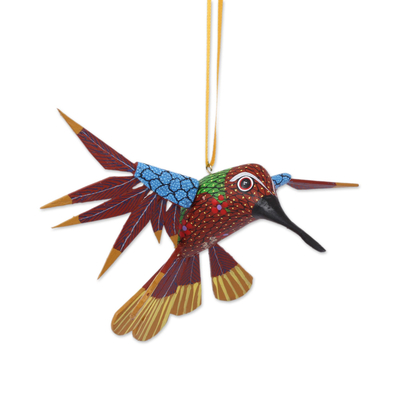 Copal Wood Red Multicolor Alebrije Hummingbird Ornament