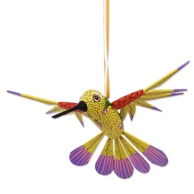 Copal Wood Yellow Colorful Alebrije Hummingbird Ornament