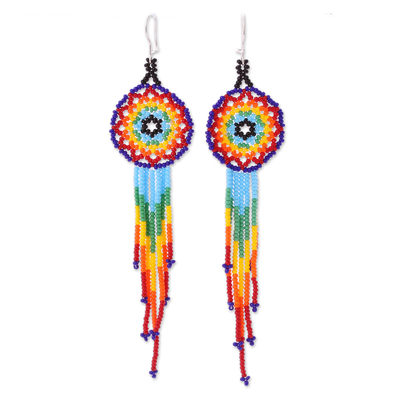 Huichol Multicolored Glass Beaded Earrings from Mexico