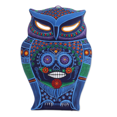 Hand Painted Colorful Ceramic Owl with Day of the Dead Skull