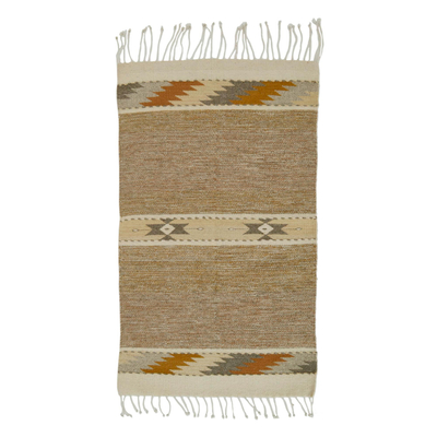 Handwoven Wool Area Rug in Brown and Beige (2x3) from Mexico