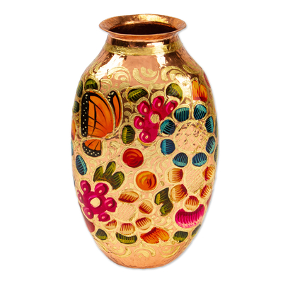 Handcrafted Copper and Gold Leaf Vase from Mexico