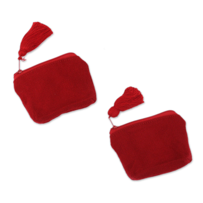 Cotton Coin Purses in Red from Mexico (Pair)