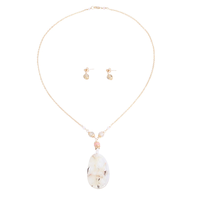 Gold Plated Quartz and Agate Necklace and Earring Set
