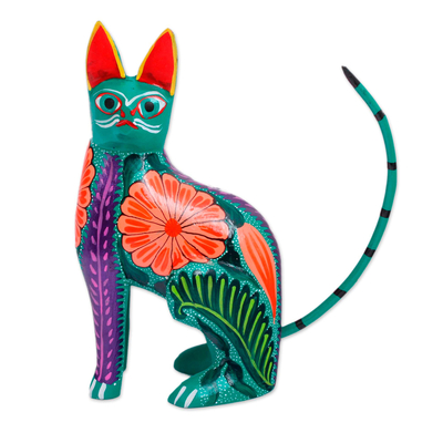 Handcrafted Copal Wood Alebrije Cat Figurine from Mexico