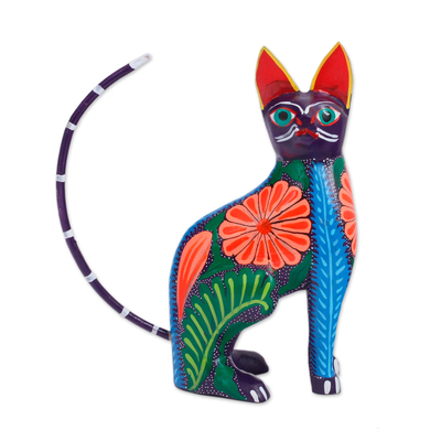 Handcrafted Copal Wood Alebrije Cat Figurine from Mexico