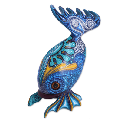 Hand-Painted Wood Alebrije Fish Sculpture from Mexico