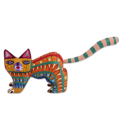 Multicolored Wood Alebrije Cat Figurine from Mexico