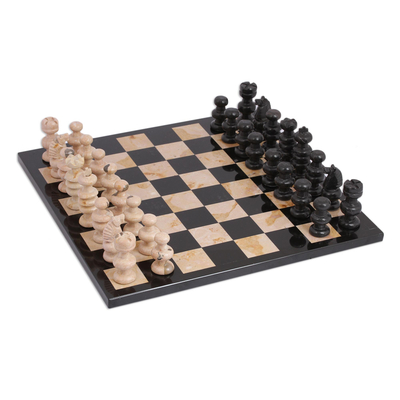 Brown and Black Marble Chess Set from Mexico (13 Inch)
