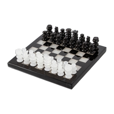 Onyx and Marble Chess Set in Black and Ivory (7.5 in.)