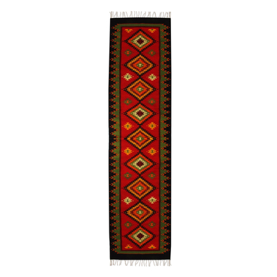 Handwoven Zapotec Wool Runner Rug from Mexico (2.5x10)