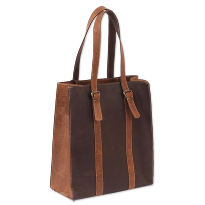 Handmade Leather Tote in Chestnut and Espresso from Mexico