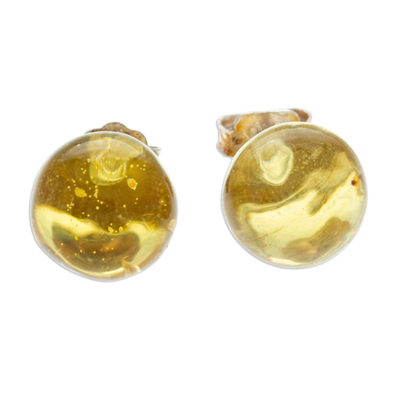 Round Natural Amber Stud Earrings from Mexico