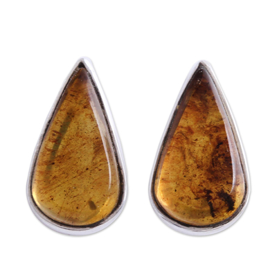 Drop-Shaped Amber Stud Earrings from Mexico