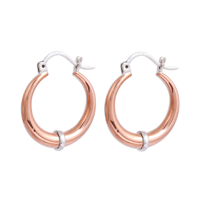 Sterling Silver and Copper Hoop Earrings from Mexico