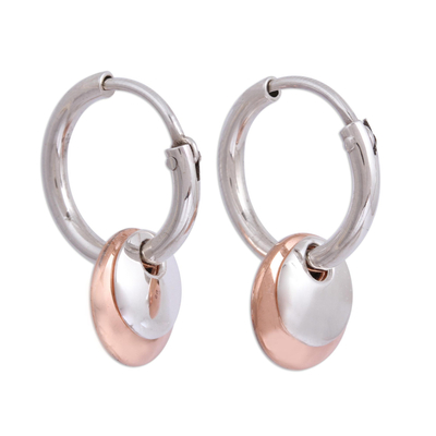 Round Sterling Silver and Copper Hoop Dangle Earrings