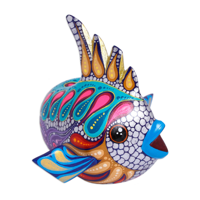 Hand-Painted Wood Alebrije Fish Figurine from Mexico