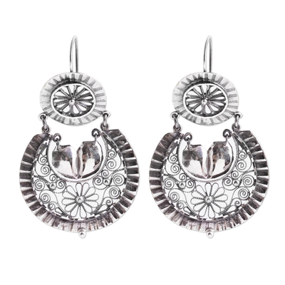 Floral Sterling Silver Filigree Dangle Earrings from Mexico