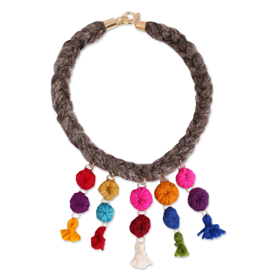 Colorful Wool Braided Pendant Necklace from Mexico