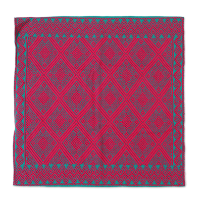 Cotton Cushion Cover in Ruby and Emerald from Mexico