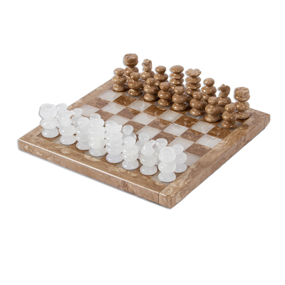 Onyx and Marble Chess Set in Brown and White (7.5 in.)