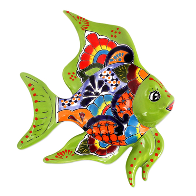 Hand-Painted Ceramic Fish Wall Sculpture from Mexico