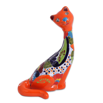 Hand-Painted Ceramic Cat Sculpture from Mexico
